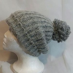 Accessorize Womens Gray Knit Pompom Beanie Hat